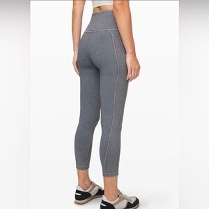 LULULEMON SIZE 4 WUNDER UNDER RIBBED CROP WASHED LUNA GREY HIGH RISE 23”